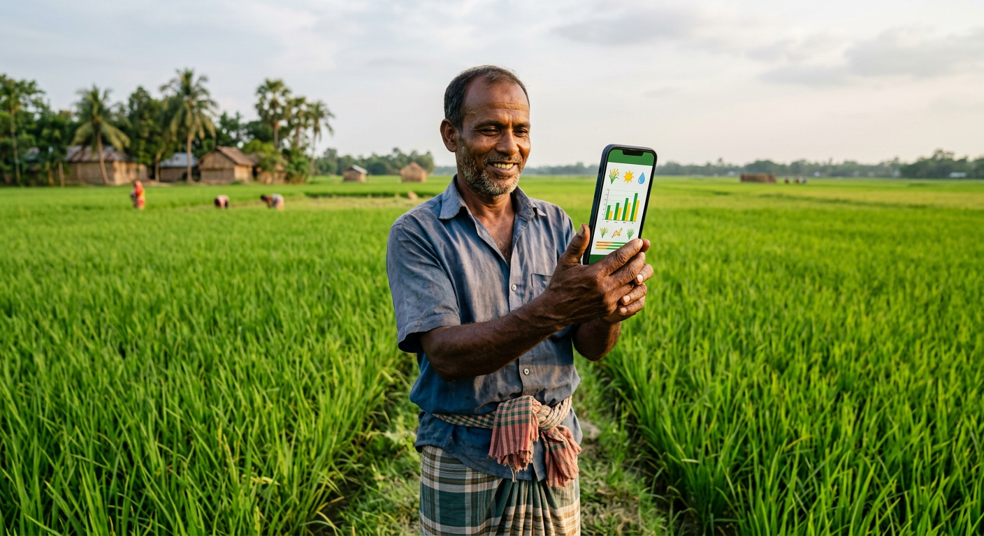 A farmer using a mobile phone for digital agricultural advisory