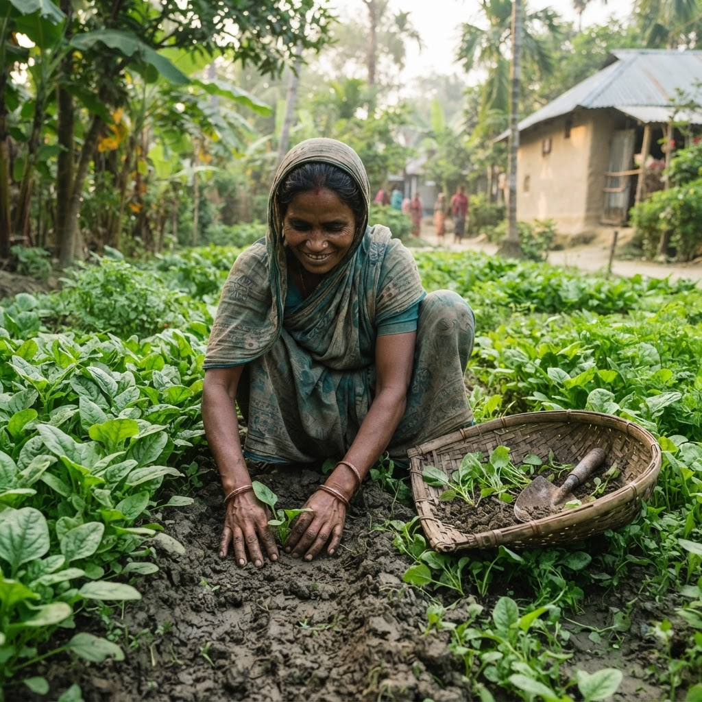 Woman planting spinach