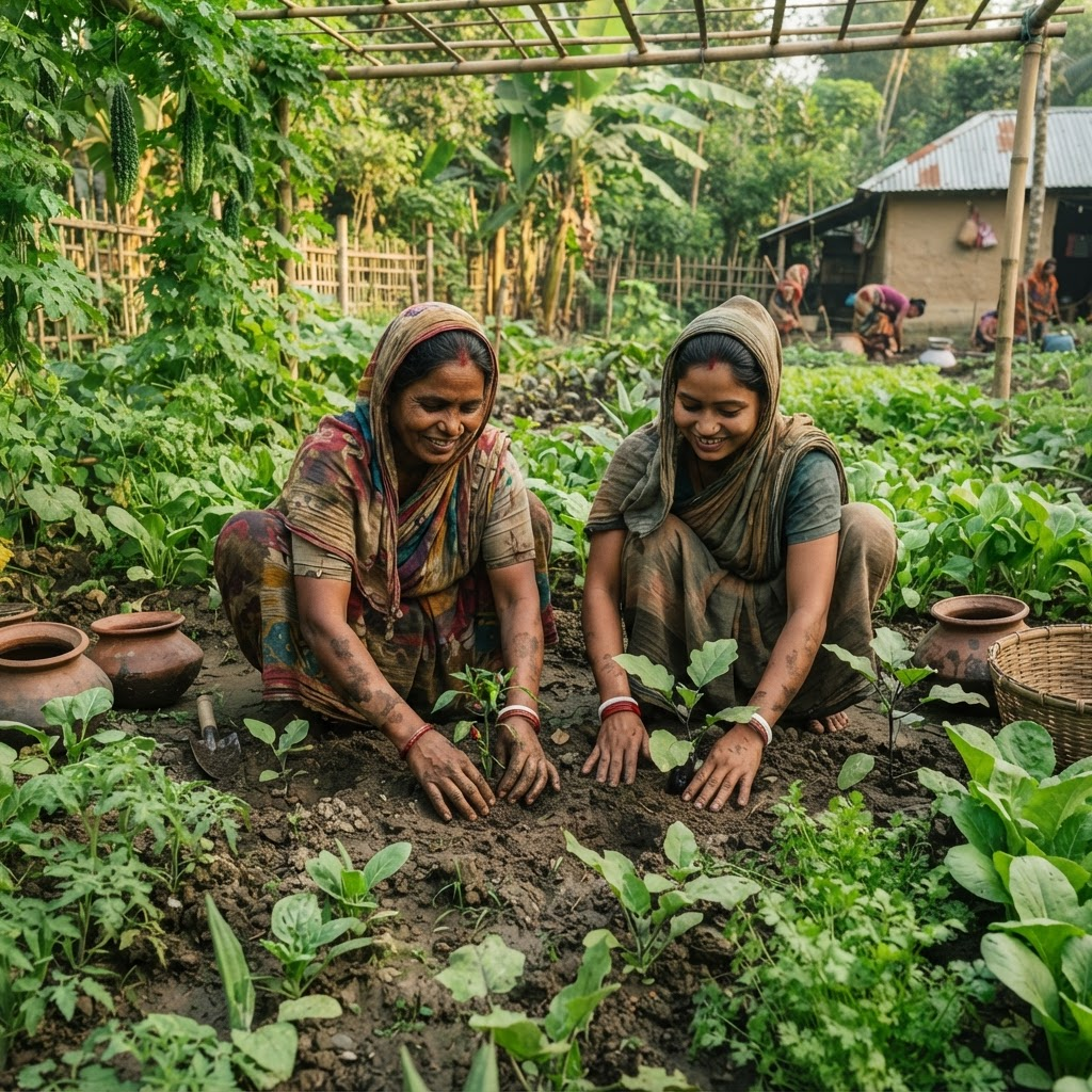 Women planting vegetables